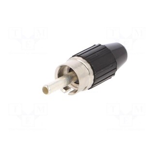 Plug | RCA | male | straight | soldered | black | brass | for cable