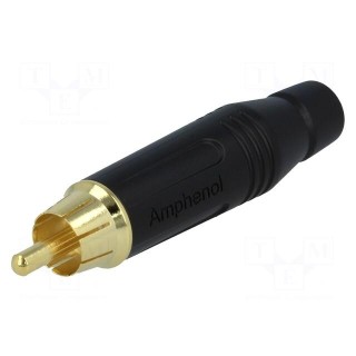Plug | RCA | male | straight | soldering | black | gold-plated | for cable
