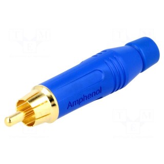 Plug | RCA | male | straight | soldering | blue | gold-plated | for cable
