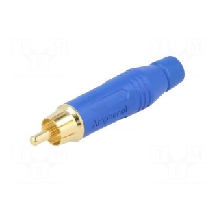 Plug | RCA | male | straight | soldering | blue | gold-plated | for cable