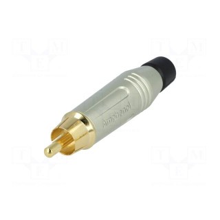Plug | RCA | male | straight | soldering | grey | gold-plated | for cable