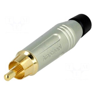 Plug | RCA | male | straight | soldering | grey | gold-plated | for cable