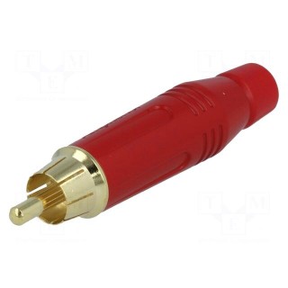 Plug | RCA | male | straight | soldering | red | gold-plated | for cable