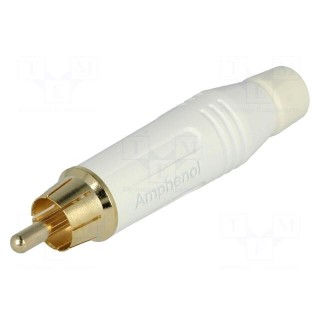 Plug | RCA | male | straight | soldering | white | gold-plated | for cable