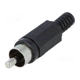 Plug | RCA | male | with strain relief | straight | soldering | black