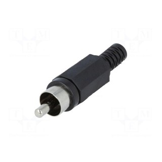 Plug | RCA | male | with strain relief | straight | soldering | black