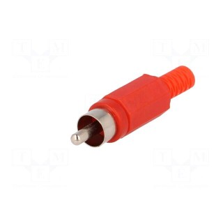 Plug | RCA | male | with strain relief | straight | soldering | red
