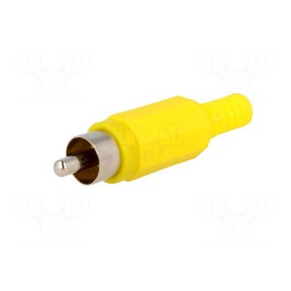 Plug | RCA | male | with strain relief | straight | soldering | yellow