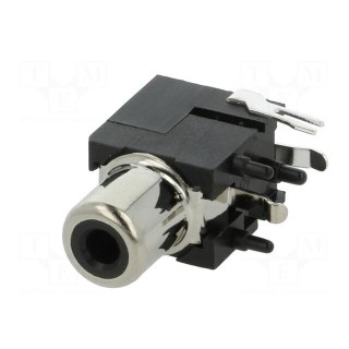 Socket | RCA | female | angled 90° | THT | brass | nickel plated | on PCBs