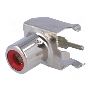 Socket | RCA | female | angled 90° | THT | nickel plated | Marker: red