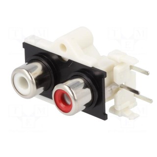 Socket | RCA | female | double | angled 90° | THT | nickel plated