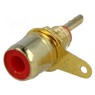Socket | RCA | female | gold-plated | for panel mounting | Marker: red