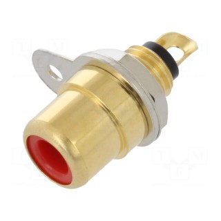Socket | RCA | female | straight | soldering | gold-plated | Marker: red