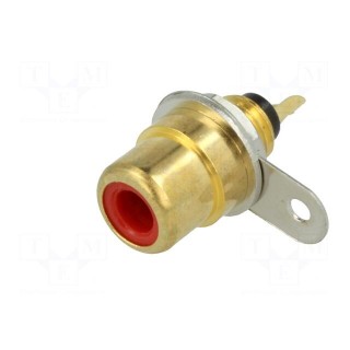 Socket | RCA | female | straight | soldering | gold-plated | Marker: red