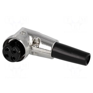 Plug | microphone | female | PIN: 4 | for cable | angled 90° | 6mm