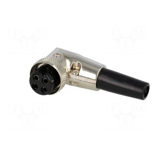 Plug | microphone | female | PIN: 4 | for cable | angled 90° | 6mm