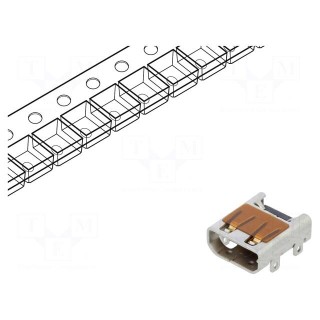 Connector: HDMI | socket | PIN: 19 | selectively gold plated | SMT