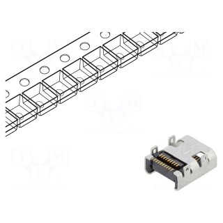 Connector: HDMI | socket | PIN: 19 | selectively gold plated | SMT