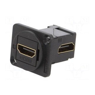 Coupler | HDMI socket,both sides | FT | gold-plated | 19x24mm | angled