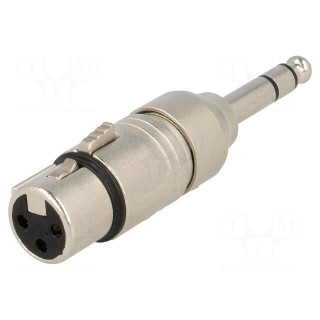Adapter | Jack 6,3mm plug,XLR female | stereo | PIN: 3