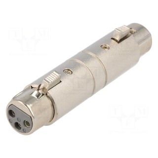 Coupler | XLR female,both sides | PIN: 3 | silver | straight
