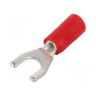 Tip: fork | M4 | 0.5÷1mm2 | crimped | for cable | insulated | tinned | red