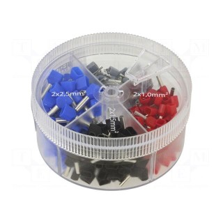 Kit: bootlace ferrules | insulated,double | black,red,blue,grey
