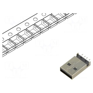 Plug | USB A | male | on PCBs | SMT | PIN: 4 | horizontal | USB 2.0 | reel