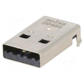 Plug | USB A | male | on PCBs | SMT | PIN: 4 | horizontal | USB 2.0 | in-tray