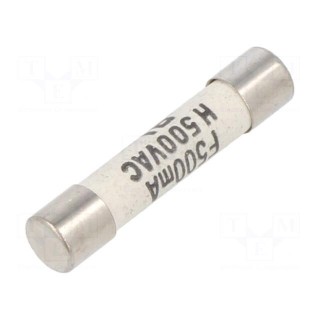 Fuse: fuse | quick blow | 0.5A | 500VAC | ceramic,cylindrical | SHF