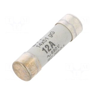 Fuse: fuse | gG | 12A | 690VAC | cylindrical,industrial | 14x51mm