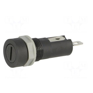 Fuse holder | cylindrical fuses | 5x20mm | 10A | on panel | black | 5mΩ