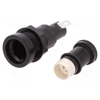 Fuse holder | cylindrical fuses | 5x20mm | 10A | on panel | black | FIN