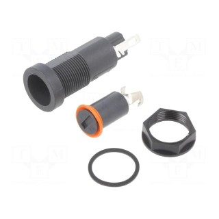 Fuse holder | cylindrical fuses | 5x20mm | 10A | on panel | black | FEF