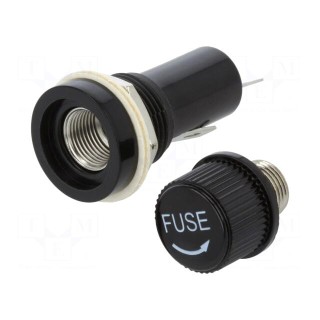 Fuse holder with cover | cylindrical fuses | 6.3x32mm | 10A | black