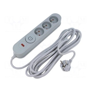 Plug socket strip: protective | Sockets: 3 | 230VAC | 10A | grey | 3m