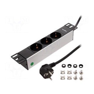 Plug socket strip: protective | Sockets: 3 | 230VAC | 16A | 1.8m | IP20