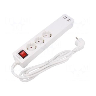 Plug socket strip: protective | Sockets: 3 | 230VAC | 16A | white | IP20
