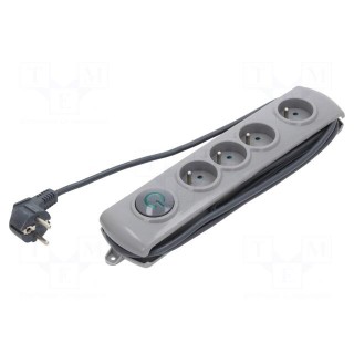 Plug socket strip: protective | Sockets: 4 | 230VAC | 10A | grey | 1.5m
