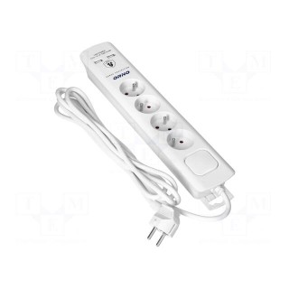 Plug socket strip: protective | Sockets: 4 | 230VAC | 10A | white | 3m