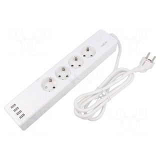 Plug socket strip: protective | Sockets: 4 | 230VAC | 10A | white | IP20