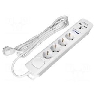 Plug socket strip: protective | Sockets: 4 | 230VAC | 16A | white | 3m