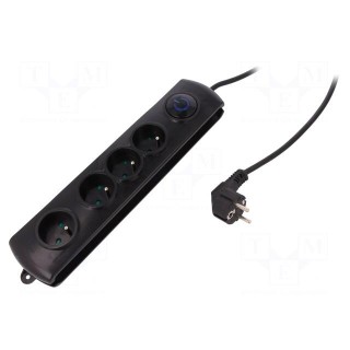 Plug socket strip: protective | Sockets: 4 | 250VAC | 10A | black | 2.5m