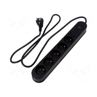 Plug socket strip: protective | Sockets: 5 | 230VAC | 10A | black | 1.5m