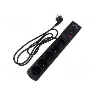 Plug socket strip: protective | Sockets: 5 | 230VAC | 10A | black | 5m