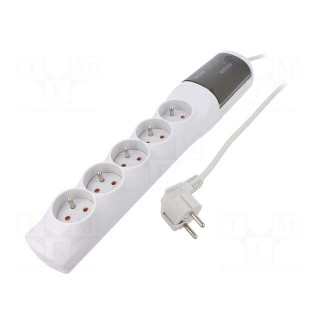 Plug socket strip: protective | Sockets: 5 | 230VAC | 10A | grey