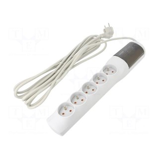 Plug socket strip: protective | Sockets: 5 | 230VAC | 10A | grey