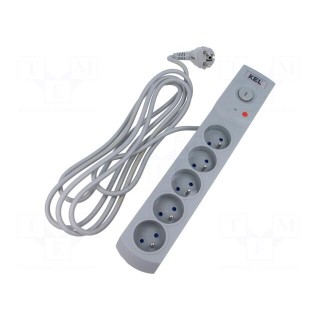 Plug socket strip: protective | Sockets: 5 | 230VAC | 10A | grey | 3m