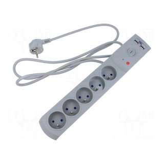 Plug socket strip: protective | Sockets: 5 | 230VAC | 10A | grey | 5m