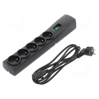 Plug socket strip: protective | Sockets: 5 | 250VAC | 10A | black | 175J